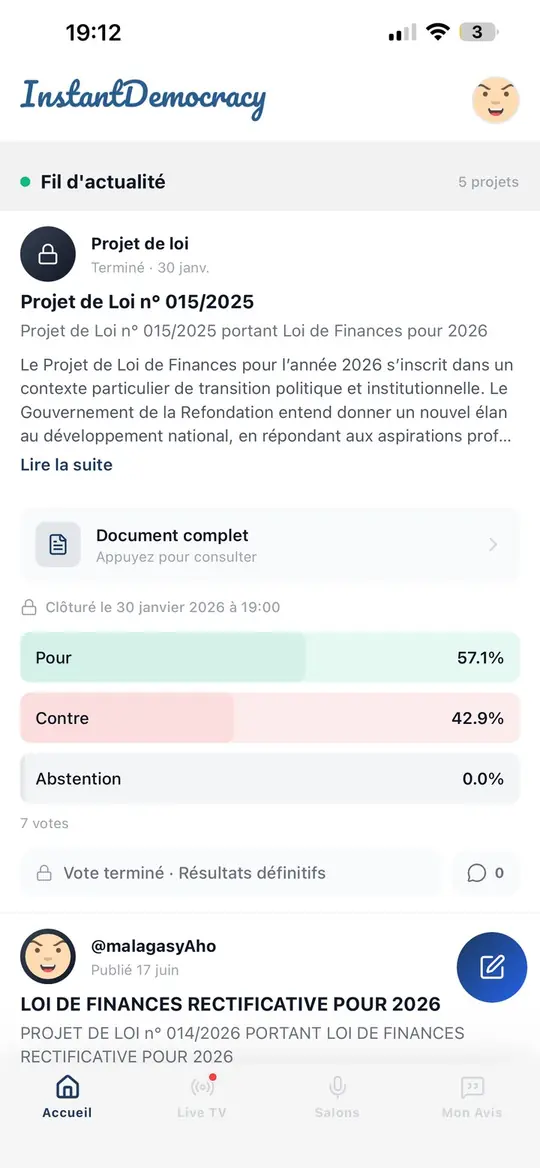 Instant Democracy — projets de loi